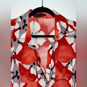 Bcbg maxAzria silk floral metal snap button down midi dress